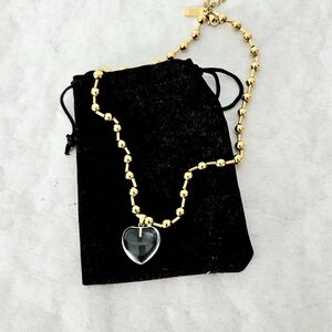 Peter+June Gold Bead Acrylic Heart Necklace